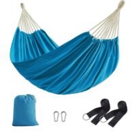 Hamac double 210 x 150 cm sangles de fixation et mousquetons bleu--Bleu-SONGMICS