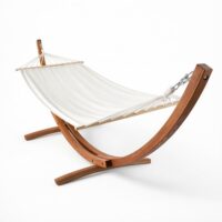 Hamac en polycoton blanc sur pied en bois-Coton-Blanc-Oviala