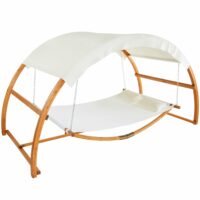 Hamac pour 2 personnes avec cadre en bois et grand toit solaire-Bois-Marron-Tectake
