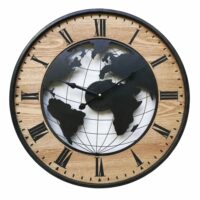 Horloge murale monde effet bois et métal noir et marron ø 50 cm-Mobili Rebecca