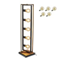 Lampadaire en bois de hêtre et métal-Métal-Noir-C-Création