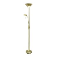 Lampadaire LED avec structure orientable en cuir et métal-Métal-Doré-Cristalrecord