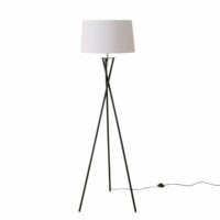 Lampadaire trépied métal noir et abat-jour blanc 44x44x158cm-Métal-Noir-Wadiga