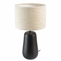 Lampe à poser 28x28cm manguier antique abat-jour en tissu beige-Bois de Manguier-Beige-MACABANE