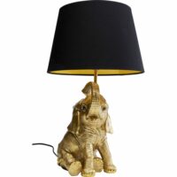 Lampe éléphant en polyrésine dorée et lin noir-Lin-Doré-Kare Design