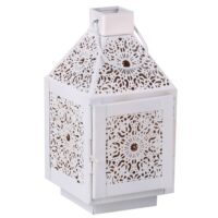 Lanterne en métal blanc style oriental 10.5x11.5x21cm-Métal-Blanc-Natural Living