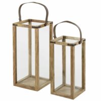 Lanternes en bois de manguier et cuir (x2)-Bois de Manguier-Beige-Maisons du Monde