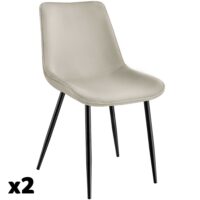 Lot 2 chaises assise ergonomique rembourrée aspect velours crème-Velours-Beige-Tectake