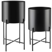 Lot 2 supports de plantes en acier revêtu par poudre--Noir-Tectake