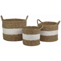 Lot 3 panières blanc et marron fibre naturelle avec anses-Fibre-Marron-Meubletmoi