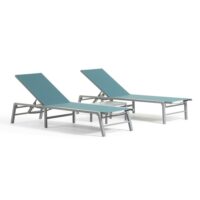 Lot de 2 bains de soleil en aluminium et textilène bleu avec table-Aluminium-Bleu-Siediti Fuori e Dentro