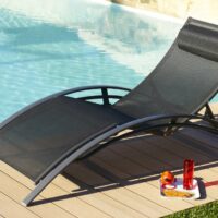 Lot de 2 bains de soleil en aluminium et toile plastifiéee-Aluminium-Noir-dcb garden