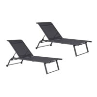 Lot de 2 bains de soleil inclinables en aluminium et tissu anthracite-Aluminium-Gris-Hellin