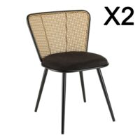 Lot de 2 chaises assise tissu noir large dossier effet cannage-Tissu-Noir-MACABANE