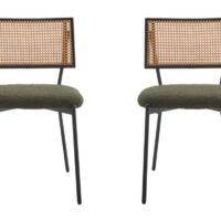 Lot de 2 chaises cannage   en tissu bouclette  vert kaki-Tissu-Vert-Best Mobilier