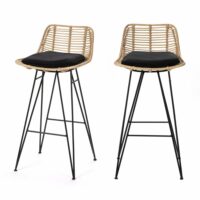 Lot de 2 chaises de bar design en rotin h67cm - naturel--Marron-Drawer