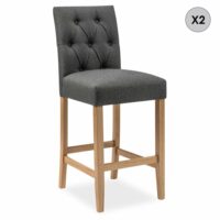 Lot de 2 chaises de bar en bois et tissu gris - H65cm-Tissu-Gris-INTENSE DECO