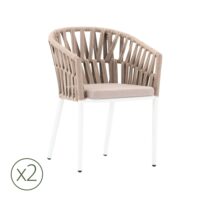 Lot de 2 chaises de jardin aluminium blanc et corde beige avec coussin-Aluminium-Blanc-Kerama