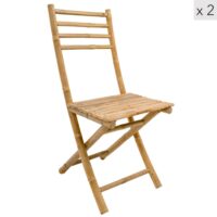 Lot de 2 chaises de jardin en bambou massif--Marron-Nordlys