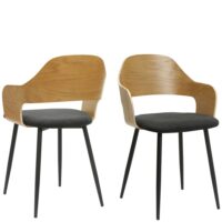 Lot de 2 chaises de salle à manager en tissu noir effet chêne-Tissu-Noir-Loft24