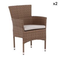 Lot de 2 chaises de salle à manger couleur naturelle en aluminium-Aluminium-Marron-ebuy24