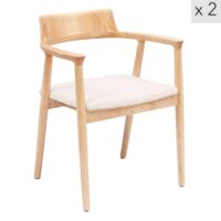 Lot de 2 chaises de salle à manger en bois et bouclette blanche-Bois-Blanc-Nordlys