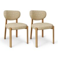 Lot de 2 chaises de table en tissu et bois beige-Tissu-Beige-Now's Home