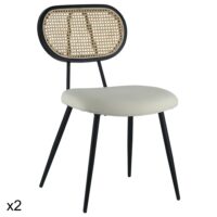 Lot de 2 chaises en cannage et tissu boucle écru-Tissu-Beige-Happy Garden