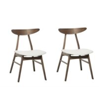 Lot de 2 chaises en simili cuir blanc--Marron-Beliani