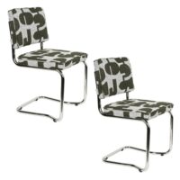 Lot de 2 chaises en tissu imprimé rétro-Tissu-Vert-Zuiver