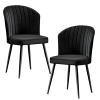 Lot de 2 chaises en velours noir dossier arrondi-Velours-Noir-Pier import