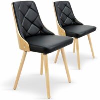 Lot de 2 chaises scandinaves chêne clair & noir-Chêne-Marron-Menzzo