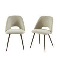 Lot de 2 chaises  tissu beige pieds effet noyer-Tissu-Beige-Baita