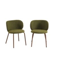 Lot de 2 chaises tissu chenille vert et pieds métal marron-Métal-Vert-Sorelh