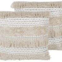 Lot de 2 coussin décoratifs en tissu beige 45x10cm-Tissu-Beige-Beliani