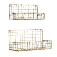 Lot de 2 étagères murales en fil de fer métal doré 30 x 15-Métal-Doré-Madam Stoltz