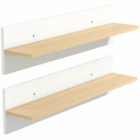 Lot de 2 étagères murales panneaux de particules blanc et bois naturel-Bois-Blanc-Homcom