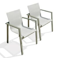 Lot de 2 fauteuils de jardin empilables en alu et toilee--Vert-dcb garden