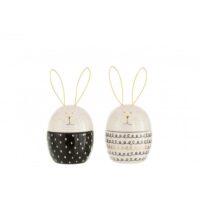 Lot de 2 pots lapin à provision en céramique blanche 10x10x19cm-Bois de Pin-Blanc-J-line