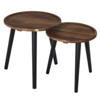 Lot de 2 tables basses rondes gigogne en acacia teinté noyer--Marron-Altobuy