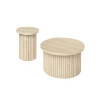 Lot de 2 tables basses rondes naturelles et table d'appoint--Multicolore-Meubles Cosy
