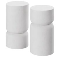 Lot de 2 tables d'appoint robuste design arrondi aspect pierre blanc-Pierre-Blanc-Tectake