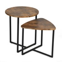 Lot de 2 tables d'appoint rondes et triangulaires finition bois brun-Bois-Marron-Meubles Cosy