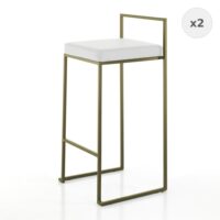 Lot de 2 tabourets blancs similicuir métal doré H88 cm-Métal-Doré-ORESTELUCHETTA