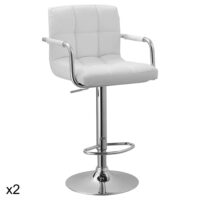 Lot de 2 tabourets de bar avec accoudoirs simili cuir blanc--Blanc-Happy Garden