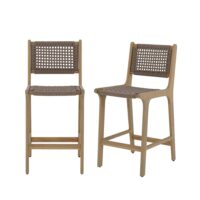 Lot de 2 tabourets de bar  bois d'acacia et corde marron clair-Bois-Marron-Baita