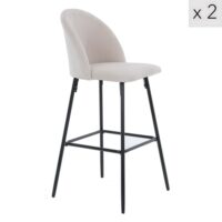 Lot de 2 tabourets de bar en métal et tissu beige-Métal-Beige-Nordlys