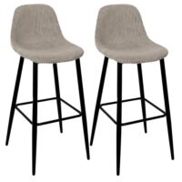 Lot de 2 tabourets de bar en velours côtelé coloris taupe-Velours-Gris-Altobuy