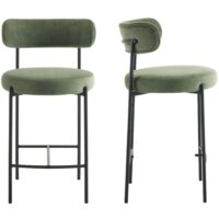 Lot de 2 tabourets de bar en velours côtelé vert-Velours-Vert-Homifab