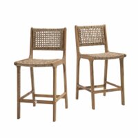Lot de 2 tabourets de bar intérieur/extérieur h66cm - bois clair-Bois-Marron-Drawer